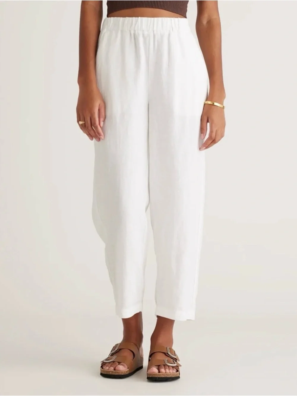 Like New Quince Relaxed High-Waist White Linen Pants Large